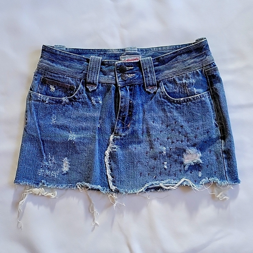 Vintage Abercrombie & Fitch Denim Mini Skirt - Embellished, Distressed - 2R